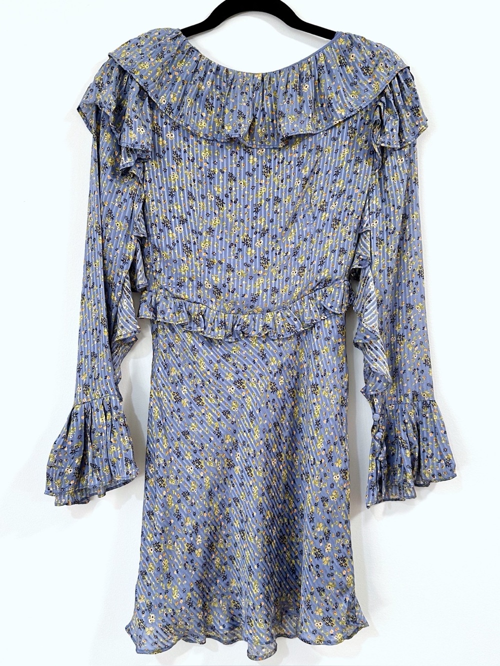 Free People Long Sleeve Empire Mini Dress Blue Size 2 - Picture 9 of 13